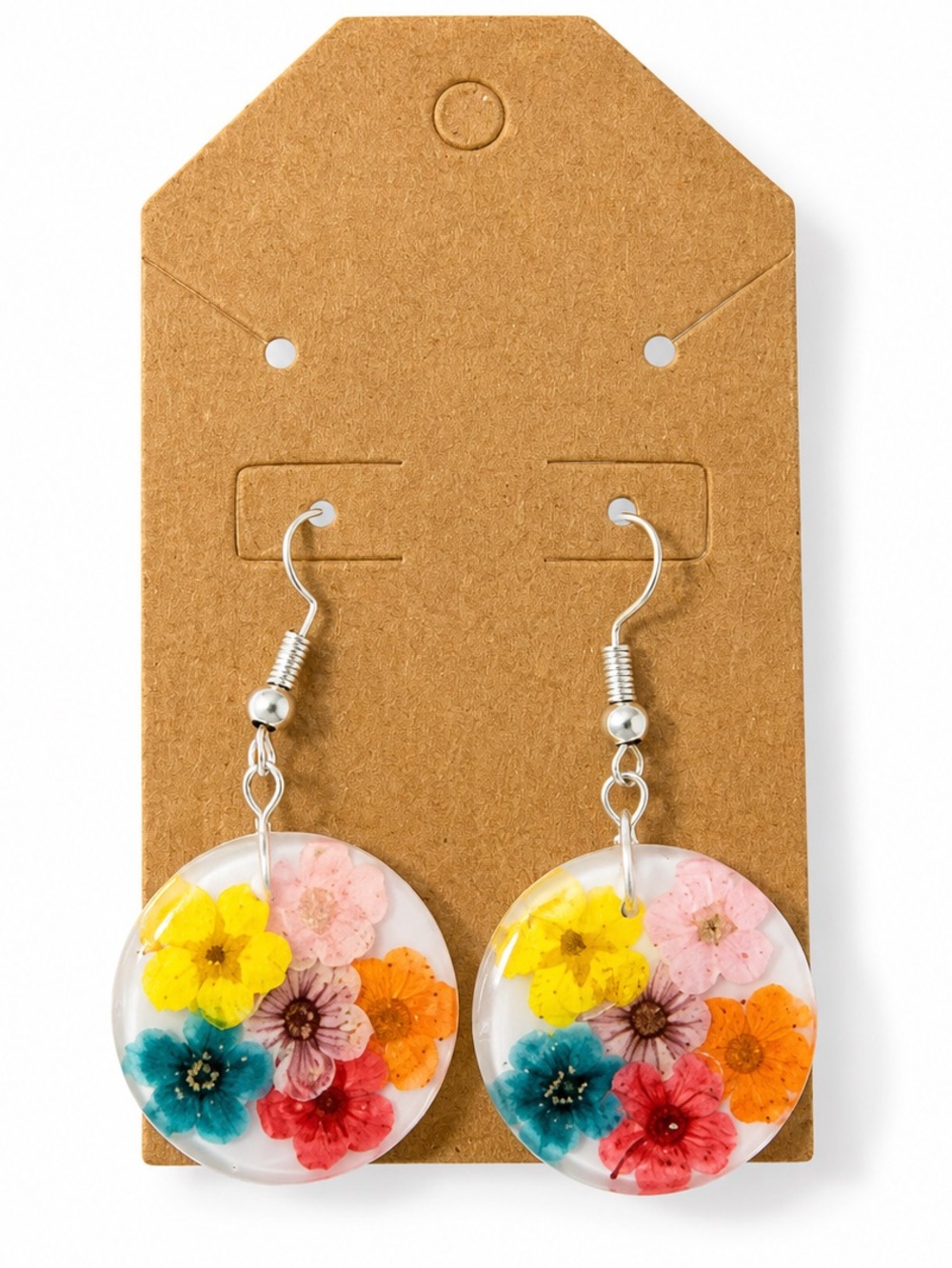 🌸 Handmade Pressed Flower Resin Dangle Earrings 🌈🌼
